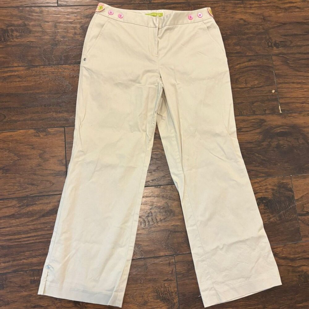 Sigrid Olsen size 2 Petite Vintage 90s Floral Golf Khaki Capris Pink Belt Detail